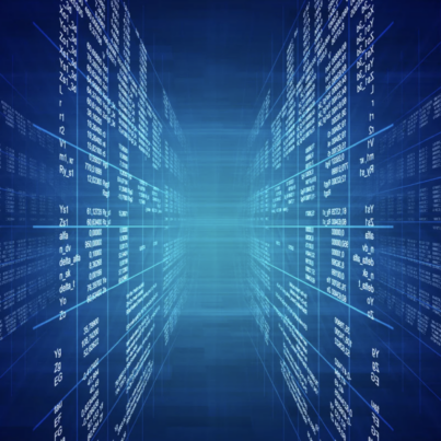 Streams of digital data converging toward a bright horizon, representing the technological singularity