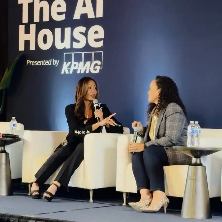 Susan Sly and Noelle Russell in a fireside chat on agentic AI safety on The AI House Stage, presented by KPMG, at AGENTIC AI North America